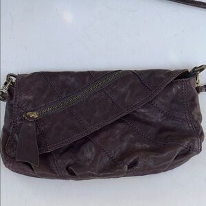 Vtg Lucky Brand Eggplant Purple Italian 100% Lamb Leather Crossbody Bag Purse